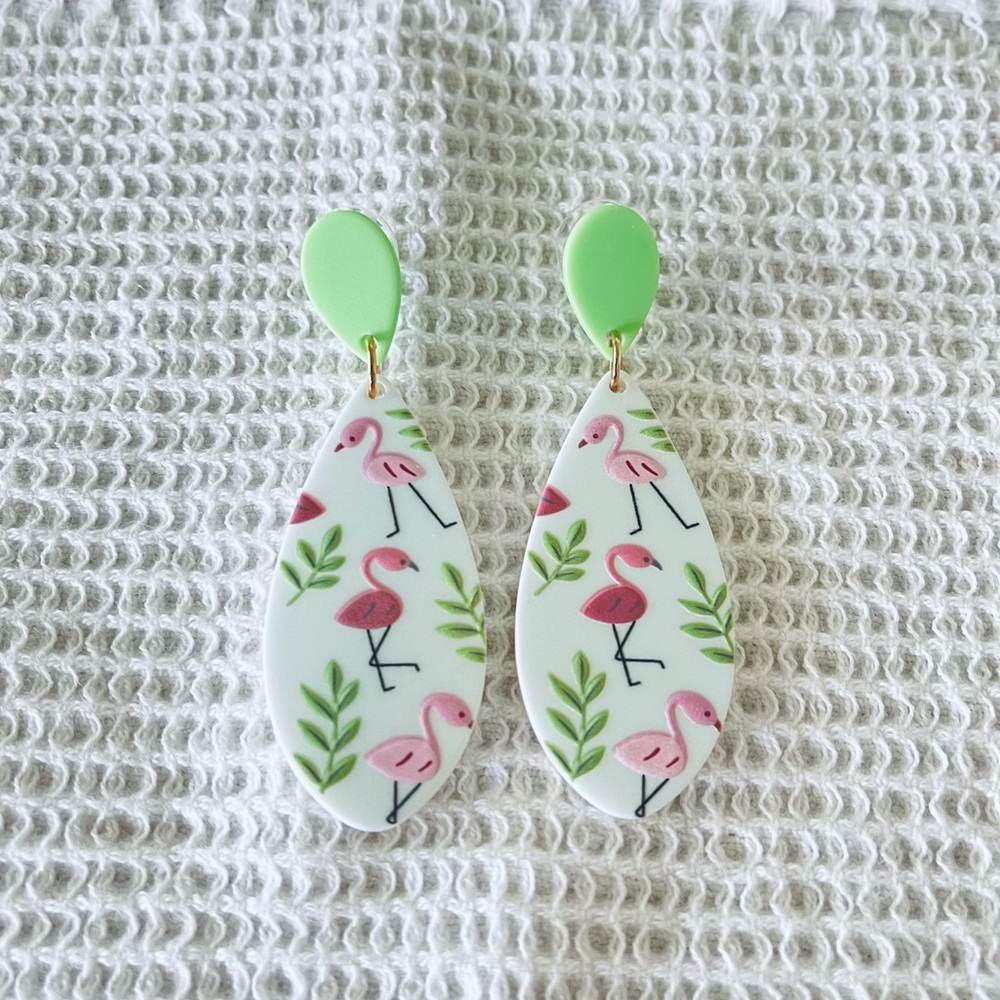 COPY - NWOT Black Mirror Korean Earrings Flamingo Pattern
